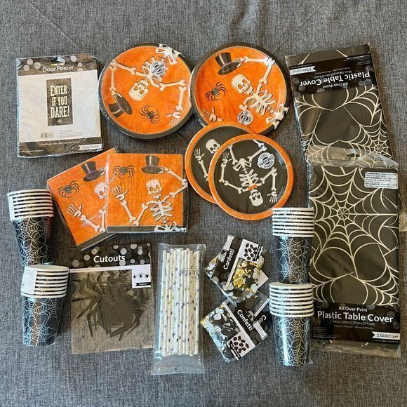 Halloween‎ Party Supplies Lot Plates Cups Straws Table Covers - Picture 1 of 8
